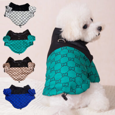 강아지 고양이 가디건 자켓 PET026 로고 패턴 배색 하이넥 지퍼 패딩 반려견 강아지 겨울 패딩 조끼